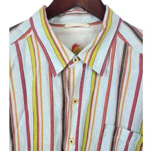 Tommy Bahama XXL Mens Linen Striped Shirt Button Down Short Sleeve Relax‎